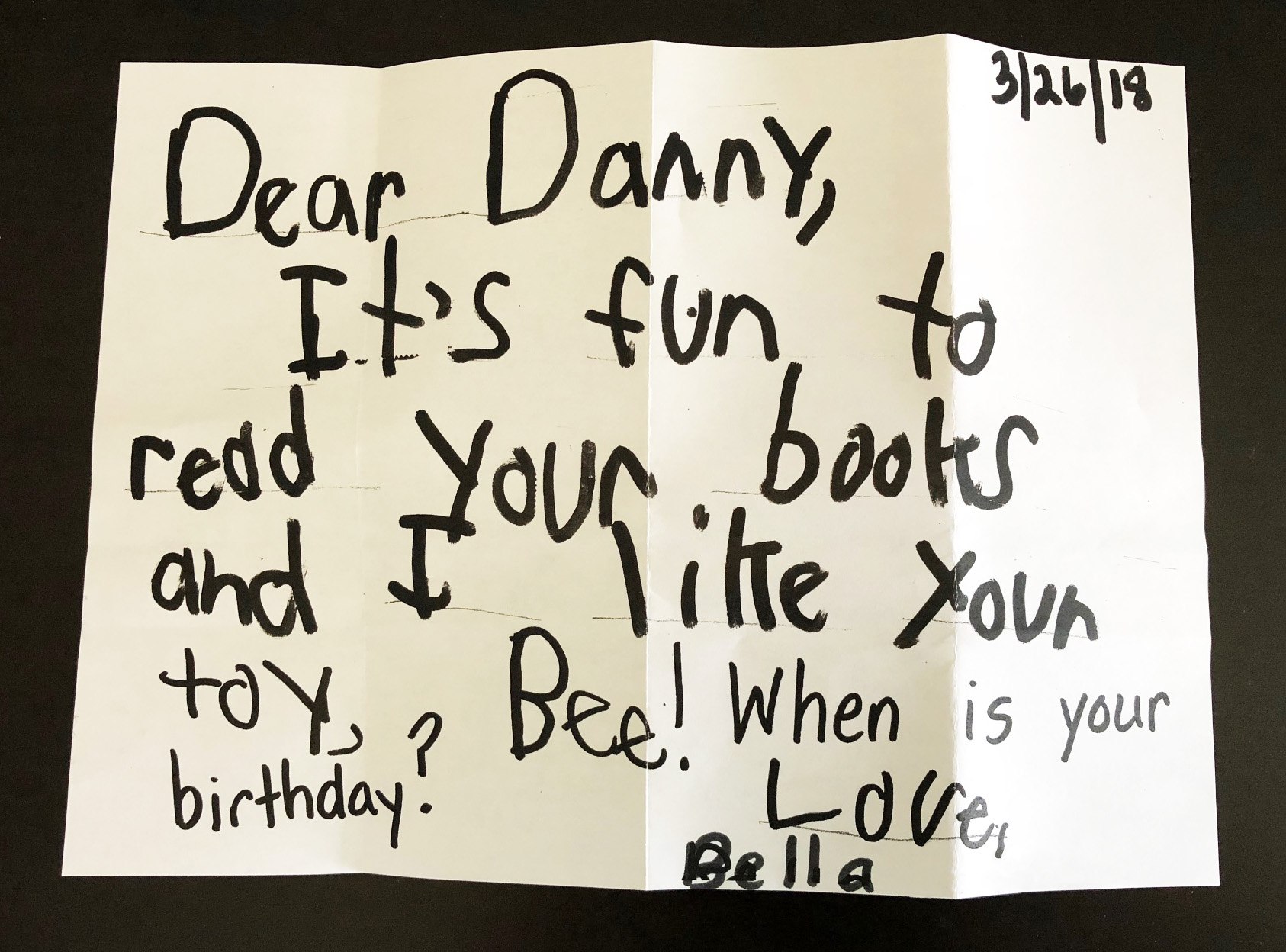 Letter from young reader who likes Danny and Bee Letter from young reader who likes Danny and Bee